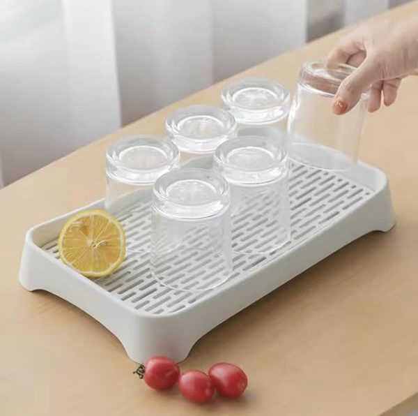 Beverage Serving Tray, Dish Drain Board, Tea Set Holder, Water Drainage Plate, Fruit and Vegetable Serving Board, Food Dish, Condensation Tray (13” x 8” x 2”), Gray, HL001 - Image 2