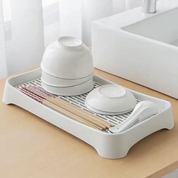 Beverage Serving Tray, Dish Drain Board, Tea Set Holder, Water Drainage Plate, Fruit and Vegetable Serving Board, Food Dish, Condensation Tray (13” x 8” x 2”), Gray, HL001