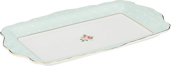 Bone China Polka Rose Sandwich Tray, 11.5", Green