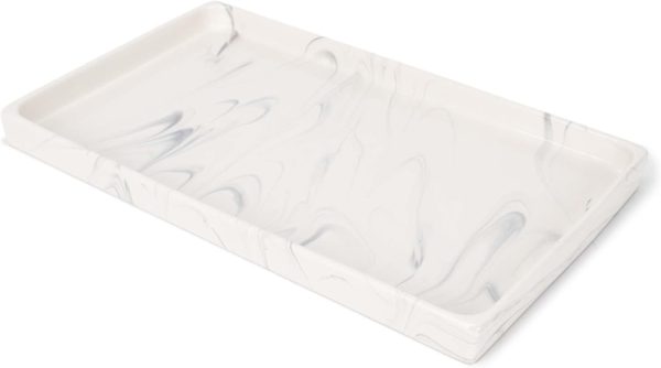 10 x 6 Ceramic Stoneware Vanity Tray - Perfect Bathroom or Kitchen Counter Organization Décor: Sponge Holder, Soap Dish, Jewelry and Perfume Tray, Marbled Cream