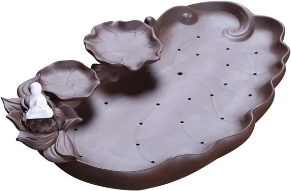 Round Tray GongFu Tea Serving Tray Chinese Tea Tray Ceramic Japanese Tea Serving Tray Teapot Holder Small Kung Fu Tea Table Set with Water Storage Box for Tea Lover Ceramic Tray