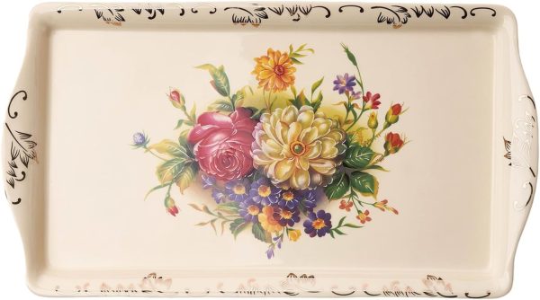 Ceramic Floral Serving Tray, Decorative Platter for Tea Party - 13.5 x 7.5 inch