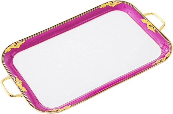 Serving Platter - Bone China Tea Set Tray Fine Porcelain Serving Tray Platter, 20 Inch Red and White Serving Tray Serve Party, Tea Set, Appetizers, Fruit, Veggies, & Desserts (Red)