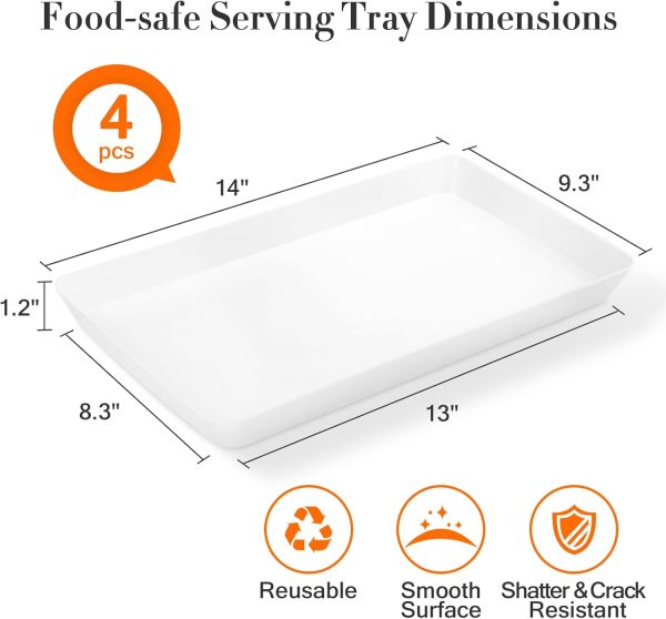 4 pcs Serving Tray for Entertaining, Serving Platters for Snacks, Fruit, Cookies, Dessert, Reusable Plastic Trays for Serving Food and Pantry Organization in Kitchen & for Parties - Image 2