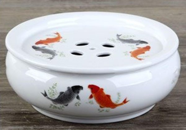 Porcelain Tea Tray, Double-Layer Ceramic Tray Circular for Tea Coffee Serving Table (8inch) - Image 2