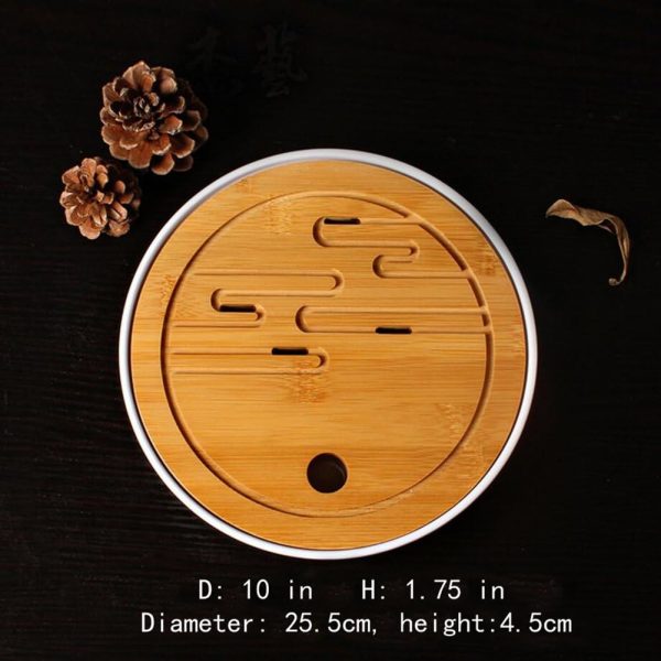 Bamboo Kungfu Tea Tray Table Serving Tray Chinese Style Water Storage Gongfu tea tray (White 1) - Image 2