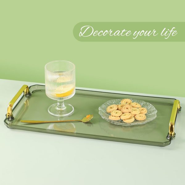 Serving Tray with Handles Serving Tray Valet Tray Plastic Serving Trays for Party, Kitchen, Bathroom, Dessert Table, Cupcake Display, Acrylic Tray for Ottoman Coffee Table, Decorative Trays (Green) - Image 2