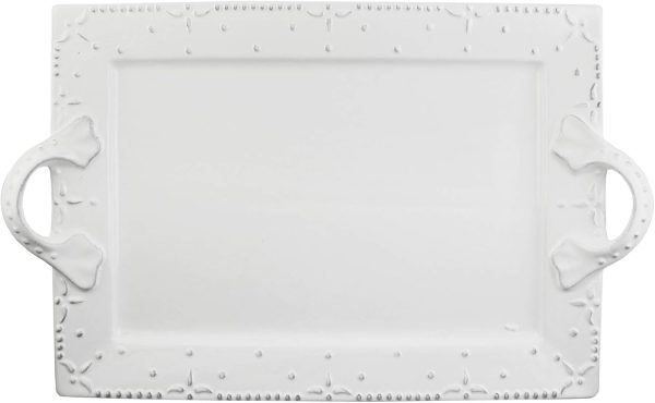 Ceramic Platter with Handles-White Serving Tray for Fine Dining for Upscale Events, Dinner Parties, Weddings, & Catering, 16", Rectangle