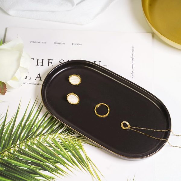 Ceramic Jewelry Dish, 7x4 Decorative Catch All Tray for Trinket Key Ring, Small Bathroom Counter, Perfume Vanity, Kitchen Sink Soap (Black) - Image 2