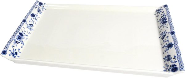 Bone China Serving Trays, 14 Inch Porcelain Serving Tray, Blue and White Bone China Tea Trays for Serving, Decorative Serving Food Tray Dessert Tray for Home, Party, Mother's Day (Blue)