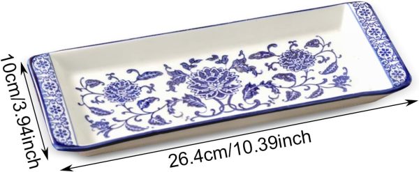 Blue and White Porcelain Serving Tray, 11" Blue and White Decor, Elegant Coffee Table Tray, Coffee Table Decor Tea Tray Decor, Ceramic Small Tray for Kitchen, Sandwiches, Snacks, Appetizers, Desserts - Image 2