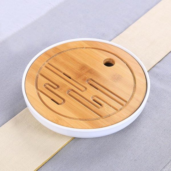Bamboo Kungfu Tea Tray Table Serving Tray Chinese Style Water Storage Gongfu tea tray (White 1)