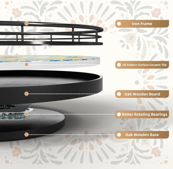 Decorative 3D Art Ceramic  for Table Top, 10.2" Boho Oak Wooden  Turntable Organizer for Dining Table Centerpiece Kitchen Countertop Coffee Table Decor Porcelain Tray Home Crafts - Image 2
