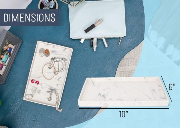 10 x 6 Ceramic Stoneware Vanity Tray - Perfect Bathroom or Kitchen Counter Organization Décor: Sponge Holder, Soap Dish, Jewelry and Perfume Tray, Marbled Cream