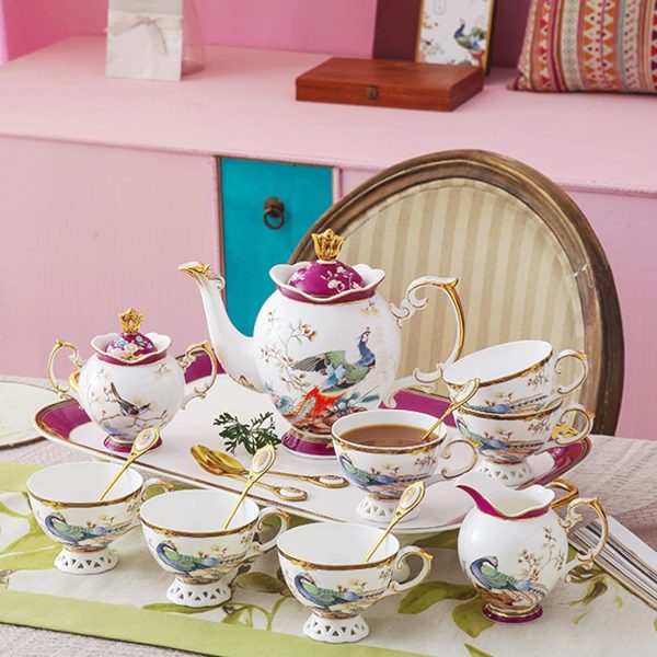 Serving Platter - Bone China Tea Set Tray Fine Porcelain Serving Tray Platter, 20 Inch Red and White Serving Tray Serve Party, Tea Set, Appetizers, Fruit, Veggies, & Desserts (Red) - Image 2